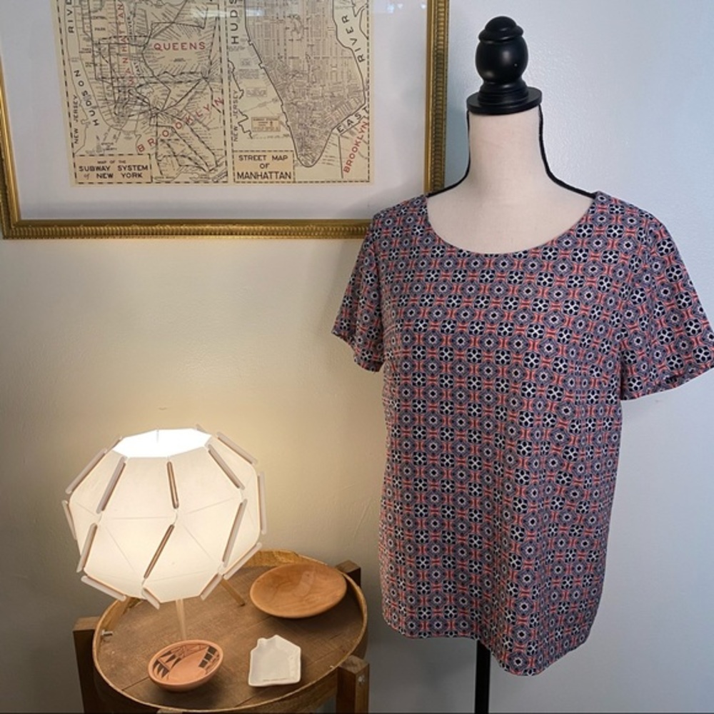 J. Crew Printed Short Sleeve Pink Blouse Top Size Medium